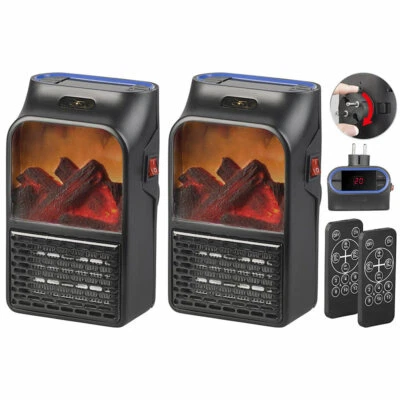 SICHLER HAUSHALTSGERÄTE Sichler 2 Steckdosen-Heizlüfter mit Kaminfeuer-Effekt und Fernbedienung, 500 W