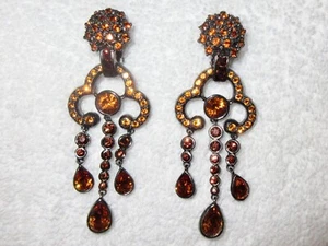 Replica Italy Crystal Chandelier Clip Earrings Citrine Color Rhinestone Superb! - Picture 1 of 20