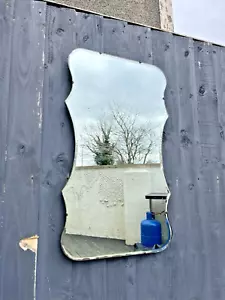 LOVELY LARGE ANTIQUE ART DECO WAVY EDGE BEVELLED WALL HALL MIRROR OVER MANTEL - Picture 1 of 17