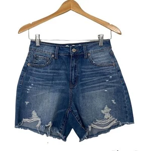 Pantaloncini jeans nuovi senza etichette REWASH super alti zeppa midi taglio invecchiato taglia 26 - Foto 1 di 10