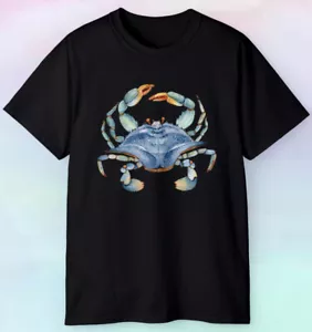 Men's Women's Blue Crab Watercolor Shirt, Colorful Ocean Marine Sea Tee S-5XL - Picture 1 of 5