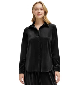 Calvin Klein Damen Velour Kragen Button Down Shirt schwarz Größe XL - Bild 1 von 1
