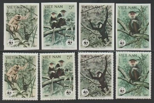 1987 Vietnam Briefmarken Douc Affen Sc # 1761-1764 Imperf. & perforiert MNH - Bild 1 von 1