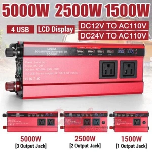Car Power Inverter DC 12V/24V To AC 110V LCD Solar Panel Solar Converter 4 USB - Picture 1 of 168