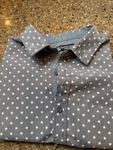 Sahara Club Mens XL Denim White Star Print Short Sleeve Button Front Shirt - Picture 1 of 5