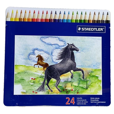 Staedtler Coloured Pencils Assorted Colouring Colours Tin 24 Pencils Art Drawing - Image 1 of 3