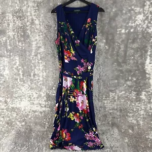 Lauren Ralph Lauren Sz 16 Floral Faux Wrap Long Midi Dress Stretch Waist-Tie - Picture 1 of 10