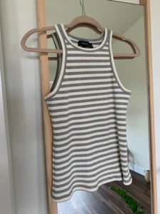 Theory Stripe Rib Cotton Tank Heather Grey Multi - Picture 1 of 5