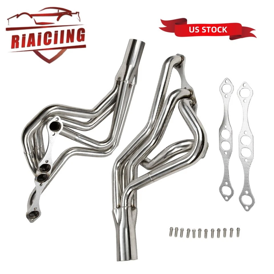 一对长管接头适用于雪佛兰 SBC 267-400 V8 70-87 / 科迈罗 70-81 不锈钢 — 第 1/4 张图片