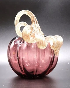 Art Glass Purple Pumpkin Hand Crafted Artisan Decor Style - Picture 1 of 12