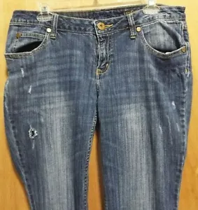 Arizona Womens Favorite Boot Cut Blue Denim Distress Stretch Jeans 18 L Low Cut - Picture 1 of 5