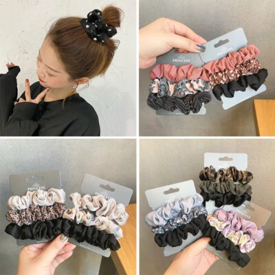 3pcs/Set Satin Silk Scrunchies Hair Bands Scrunchy Ropes Ties Ponytail Holder - Image 1 of 4