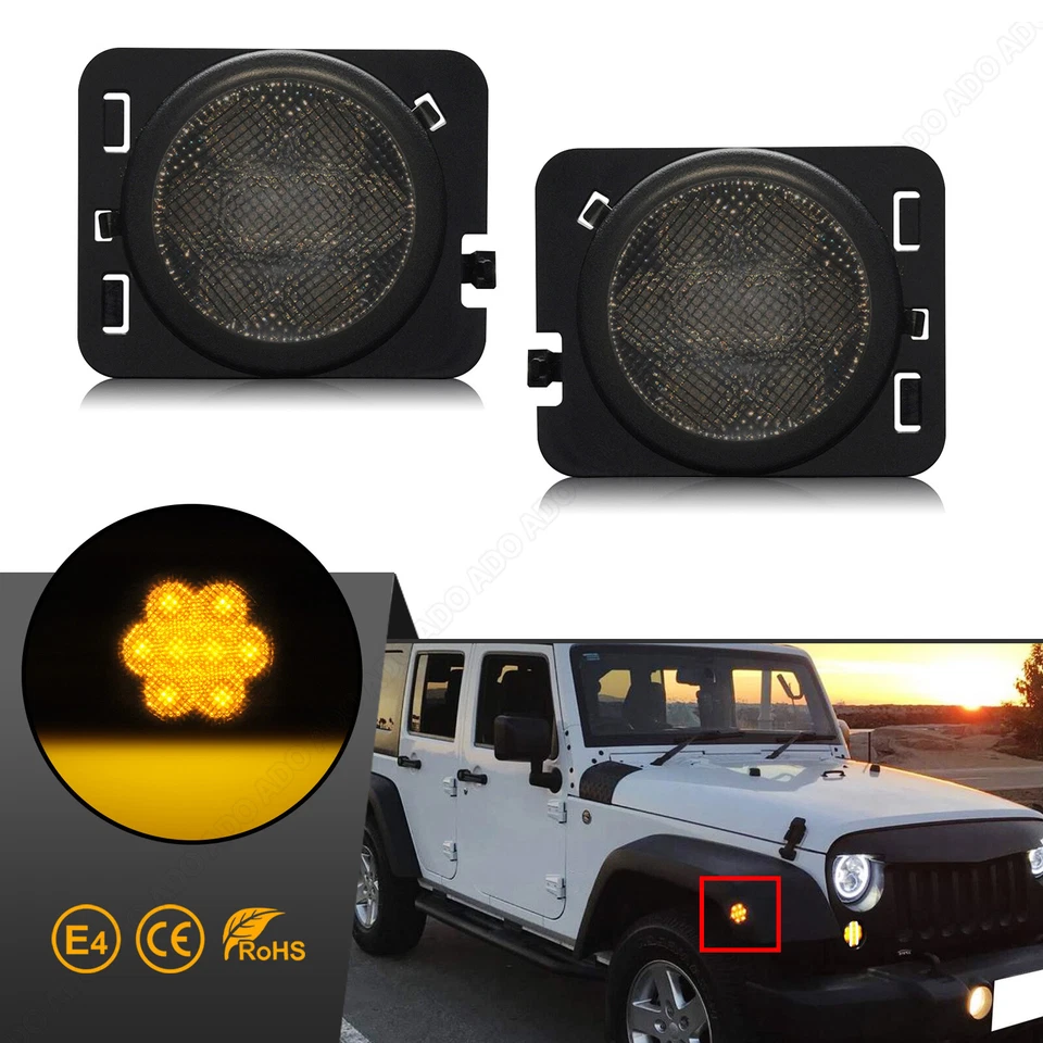 2x LED SEITENBLINKER KOTFLÜGEL BLINKER JEEP WRANGLER III 3 JK 07- SMOKE SCHWARZ - Bild 1 von 4