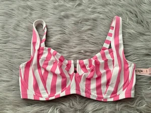 Victorias Secret Pink Stripe Lace Up Back Full Coverage Swim Bikini Top 38DDD - Picture 1 of 2