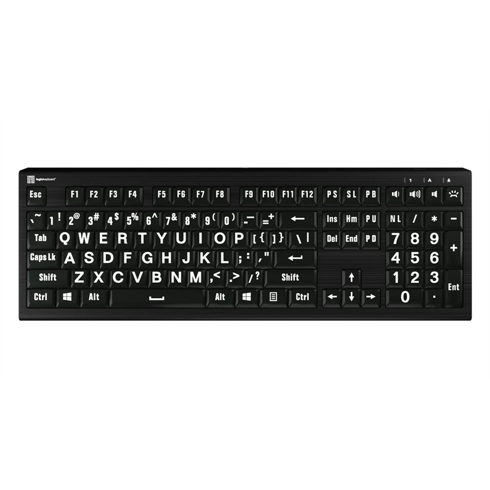 Logickeyboard XLPrint PC Astra 2 White on Black Keyboard - Image 1 of 1