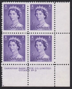 QUEEN ELIZABETH II, KARSH PORTRAIT = Canada 1953 #328 MNH LR Block of 4 Plate #3 - Picture 1 of 1
