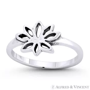 Lotus Flower Buddhist Buddhism Charm Right-Hand Boho Ring in 925 Sterling Silver - Picture 1 of 1