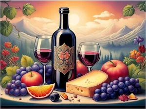 Tile Mural Wine Cheese Oranges Still Life Kitchen Wall Backsplash Marble Ceramic - Picture 1 of 16