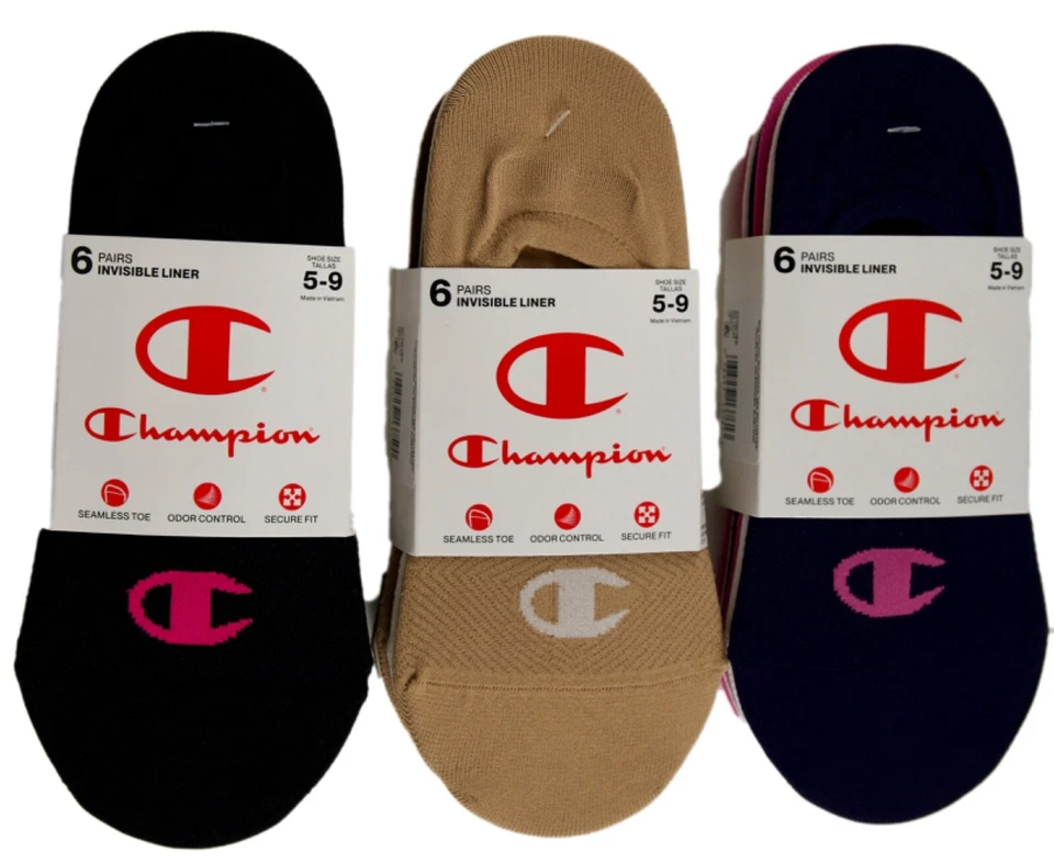 Meias femininas Champion forro invisível, serve para sapatos tamanho 5-9, 6 pares - Imagem 1 de 1