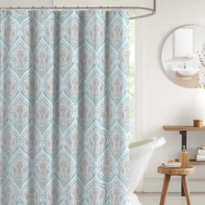 C.H.D Home Damask Fabric Shower Curtain Aqua NWOP - Picture 1 of 2