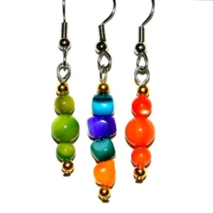 ALPINE ADE DESIGNS RIVER SHELL BEADED EARRINGS * Green * Orange * Multi #H27a - Picture 1 of 4