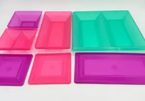 7 NOS Piece Set 14" Square Rectangle Tupperware Get Together Buffet Server Tray - Picture 1 of 9