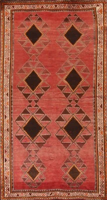 Red/ Ivory Vintage Geometric Lori Area Rug 5x9 Hand-Knotted Wool - Image 1 of 4