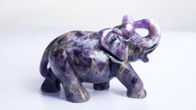 Escultura de elefante de piedras preciosas de amatista hecha a mano estatua nueva decoración del hogar Foto 1 de 4