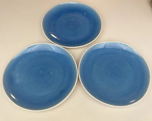 Nicole Miller Blue Crackle Round Dinner Plates 10.5” Aqua Turquoise Set Of 3 - Picture 1 of 5