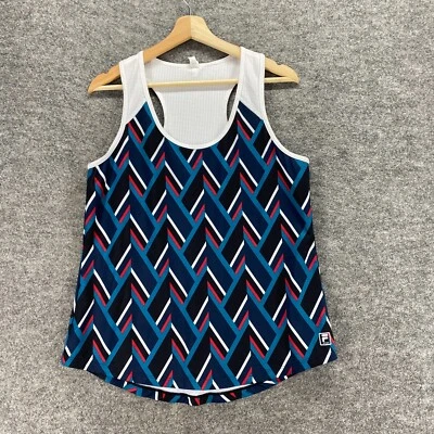 Regata Fila Activewear Feminina G Grande Azul Geométrica Sem Mangas Racerback Atlético - Imagem 1 de 4