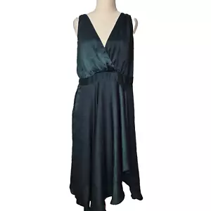 Sheike Dress Womens Size 16 Jade Green Hi low Midi Length Soft Flowy Gold Accent - Picture 1 of 8