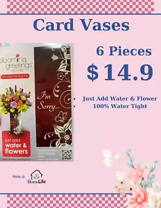 6 X Blooming Greeting Card Vase, "I am Sorry" Just Add Water & Flowers, apology - Picture 1 of 1