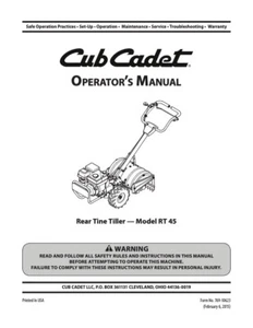 Owner’s Manual & Instructions Cub Cadet Rear-Tine Tiller - Model RT45 - Picture 1 of 4