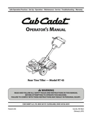 Manual del propietario e instrucciones Cub Cadet caña trasera - Modelo RT45 Foto 1 de 4