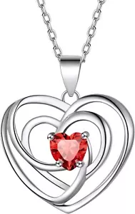 925 Sterling Silver Heart Pendant Necklace for Women, Birthstone Jewelry Gift.. - Picture 1 of 9