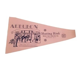 Vintage 1940's Roller Skating Rink Label Audubon NJ Pink Pennant New Jersey - Picture 1 of 8