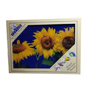 Tuftop Tempered Glass Cutting Board Cobalt Blue with Yellow Sunflowers 16x12" - Picture 1 of 4