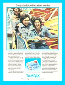 1975 Tampax tamponi STAMPA ANNUNCIO montagne russe Palmer, parco divertimenti Massachusetts - Foto 1 di 3