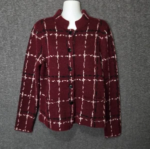 Adrienne Vittadini Strickjacke Damen Large Rot Wollmischung Blazer Shacket Pullover - Bild 1 von 8