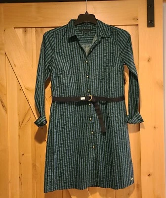Tommy Hilfiger Size M Shirt Dress Blue Green Cotton Belted Chain Link Old Money - Image 1 of 4
