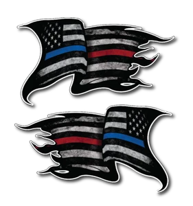 Thin Blue Red Line Subdued Tattered American Flag decal sticker Police Officer - Picture 1 of 3