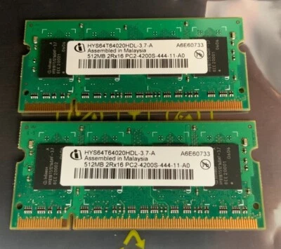 INFINEON 1 GB (2x512MB) PC2-4200S-444-11-A0 Laptop Memory RAM DDR2 SODIMM - Image 1 of 2
