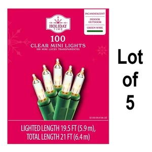 Holiday Time Lot of 5 Boxes~100-Count Clear Incandescent Mini Lights Green 21 Ft - Picture 1 of 6