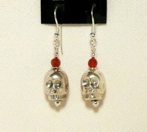 CARNELIAN GEMSTONE SKULL EARRINGS 925 SILVER "NEW" AUZ MADE - Picture 1 of 1
