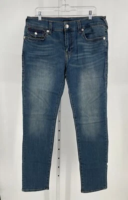 True Religion Mens Rocco Relaxed Skinny Jeans Dark Indigo Flap Pockets 105647 - Image 1 of 4