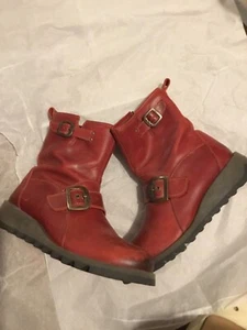 Fly London Leather Red Ankle Boots Size 39 - Picture 1 of 9