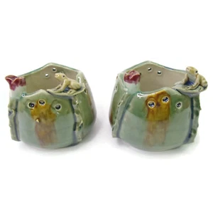 (Set of 2) 2-1/2" Ceramic Frog & Flower Succulent Planter Pots ~ FREE SHIPPING - Picture 1 of 11