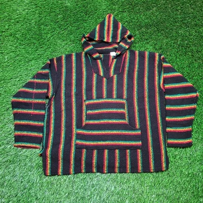 VTG 90s Rasta Baja Hoodie Drug Rug Boxy Cropped Fit Womens Oversized L/XL Reggae - Image 1 of 4