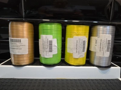 4 Rolls 3/8" x 250 Yd Papermart Curling Ribbon Silver Gold Lime Green Yellow NEW - Image 1 of 4