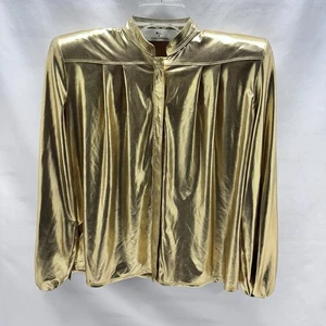 ADL X RAISA VANESSA Bluse Gold Metallic Langarm Party Druckknopfverschluss Chic - Bild 1 von 8